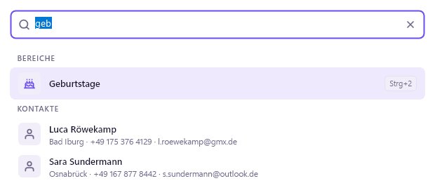 Befehlssuche mit Bereichen und Kontakten